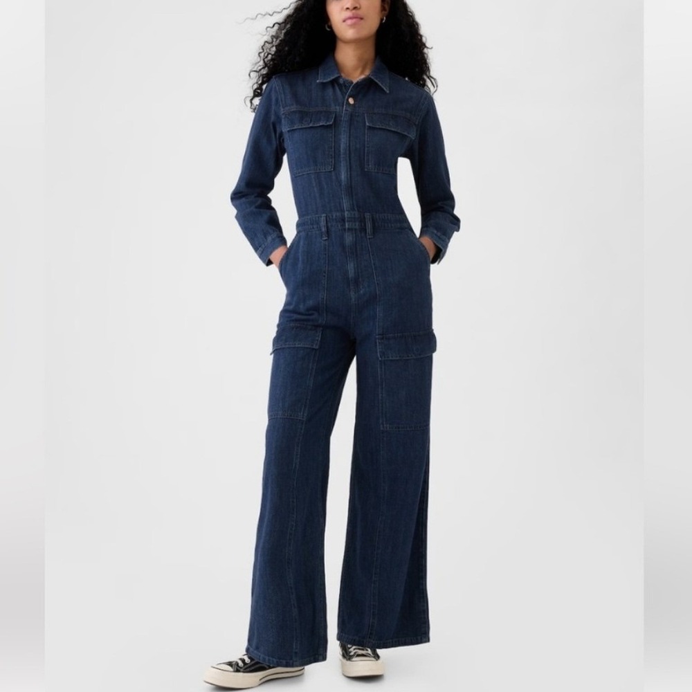 NEW Gap Denim‎ Utility Jumpsuit CARGO Long Sleeve Boiler Suit WOMEN 00 2024
